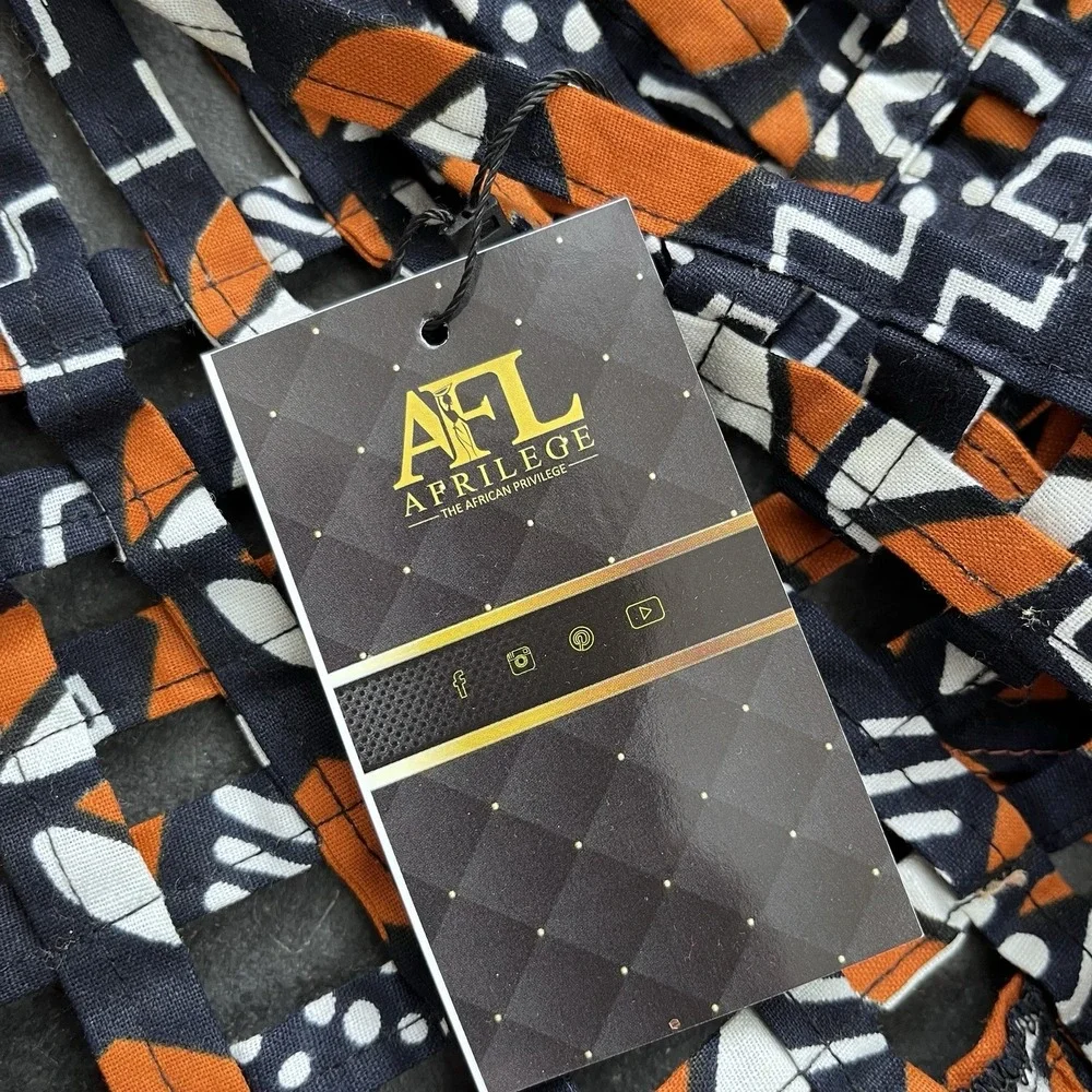 African Print Fabric Necklace Colorful Collar Neck Bib Orange Head Scarf, Bangle